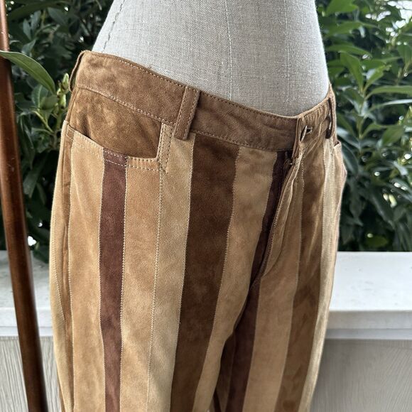 Vintage Escada Patchwork Suede Pants 70s Flare Boho Festival Leather Size M WOW - Picture 3 of 10